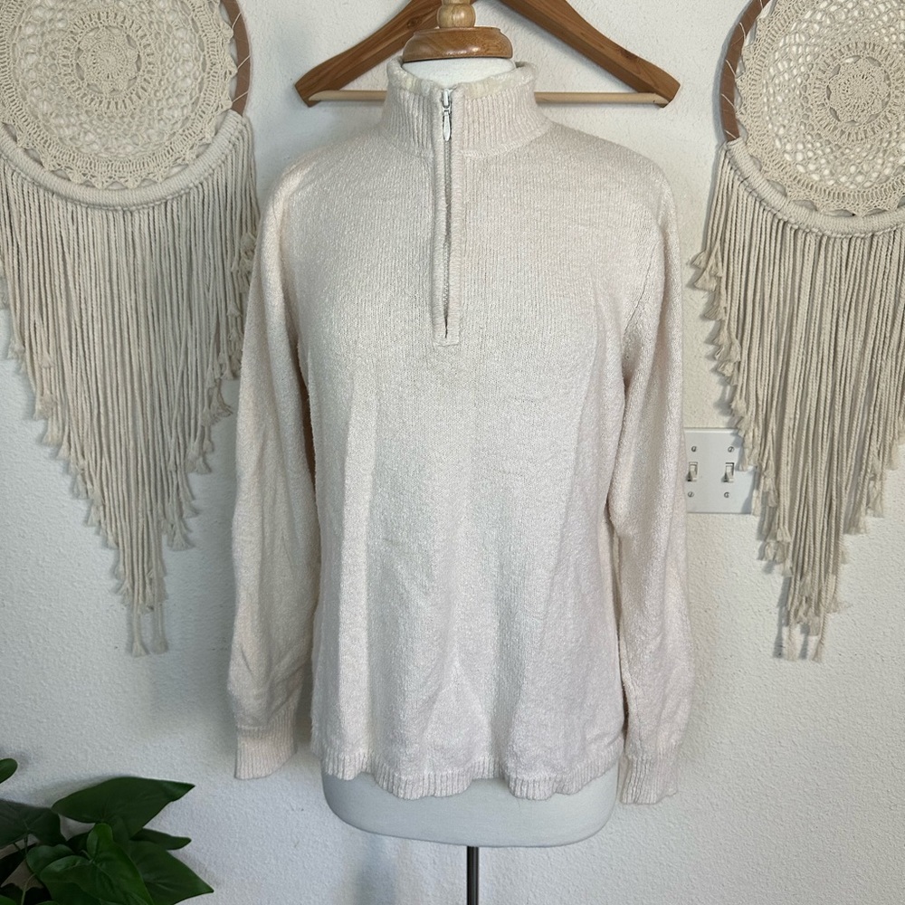 Woolrich cream soft 1/4 zip popover sweater XL